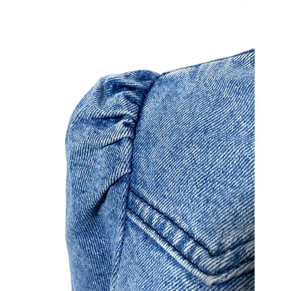 ASOS Design Tall Denim Mini Western Shirt Dress Womens 4 Puff Sleeves Cowgirl - Picture 4 of 7